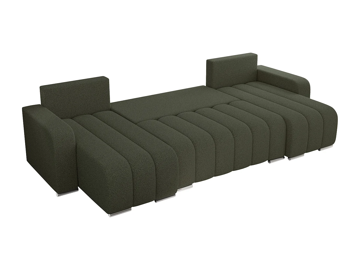 Ecksofa KIRASSO U - Wohnlandschaft, Schlaffunktion und Bettkasten, Couch U-form, lose Kissen - Grün Boucle