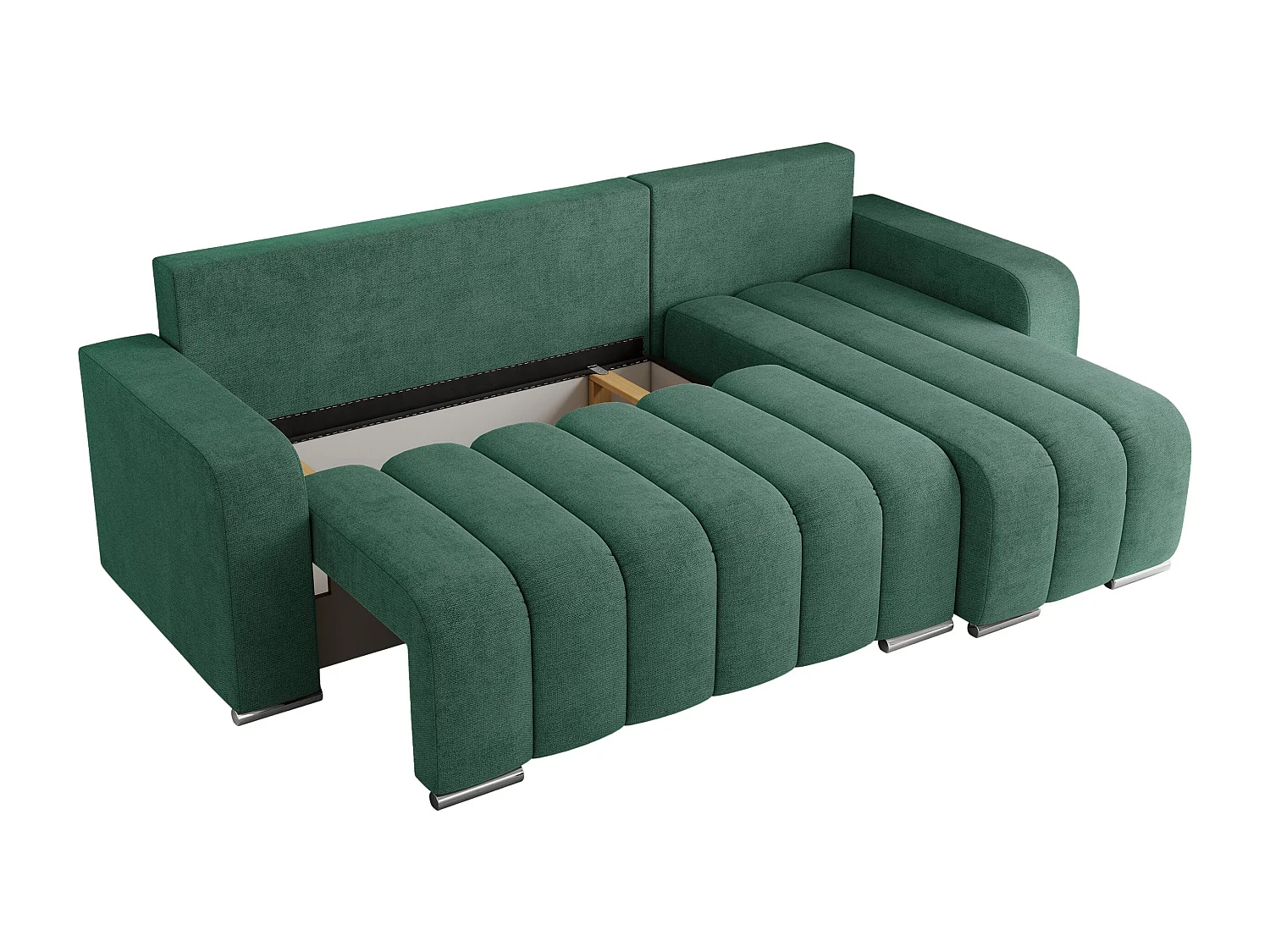 Ecksofa KIRASSO - universelles mit Schlaffunktion und Bettkasten, lose Kissen, Armlehnen - Grün Stukture