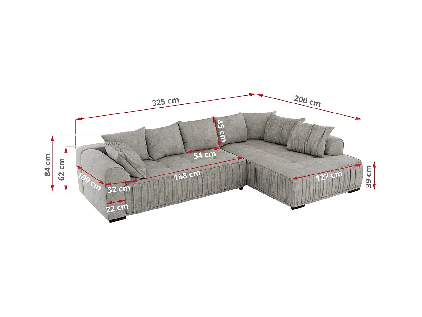 Ecksofa ORTA - Schlaffunktion und Bettkasten, lose Kissen, gesteppter Sitz, L-förmige Ecke - Hellgrau Stukture - Ecke Links