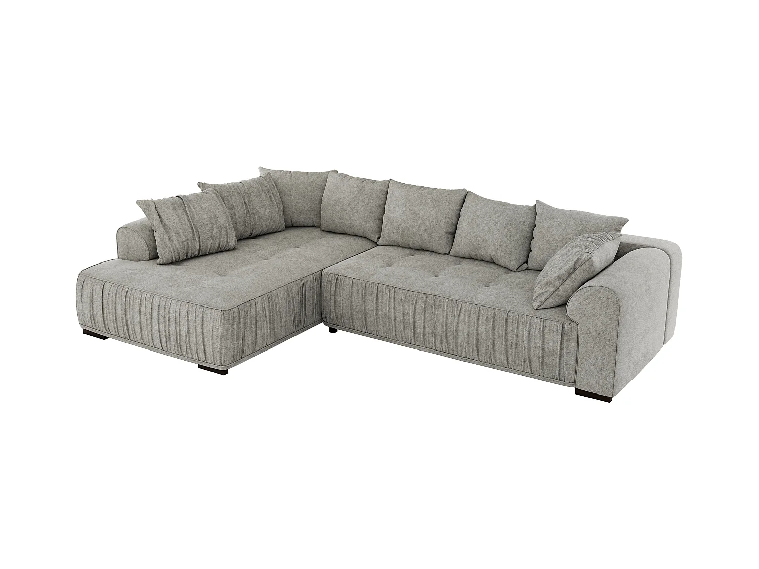 Ecksofa ORTA - Schlaffunktion und Bettkasten, lose Kissen, gesteppter Sitz, L-förmige Ecke - Hellgrau Stukture - Ecke Links