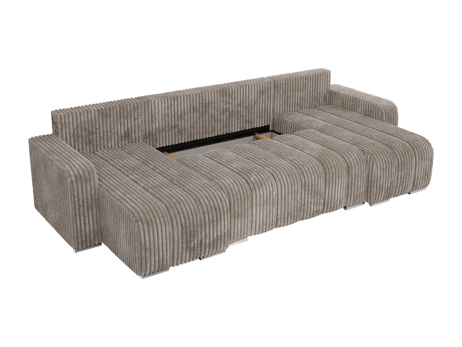 Ecksofa KIRASSO U - Wohnlandschaft, Schlaffunktion und Bettkasten, Couch U-form, lose Kissen - Hellbraun Cord