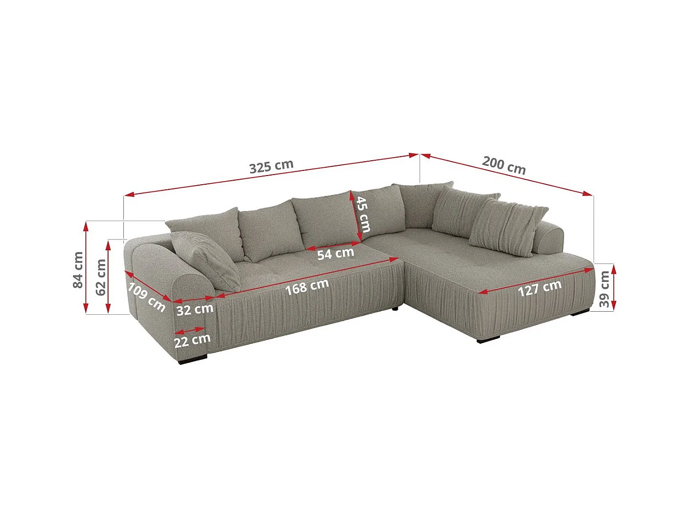 Ecksofa ORTA - Schlaffunktion und Bettkasten, lose Kissen, gesteppter Sitz, L-förmige Ecke - Hellgrau Boucle - Ecke Links