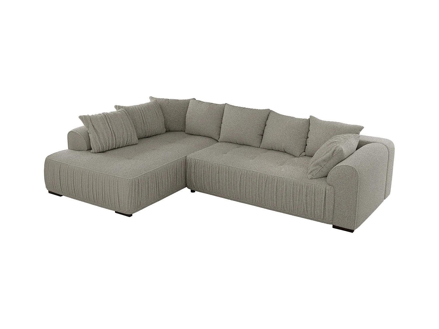 Ecksofa ORTA - Schlaffunktion und Bettkasten, lose Kissen, gesteppter Sitz, L-förmige Ecke - Hellgrau Boucle - Ecke Links