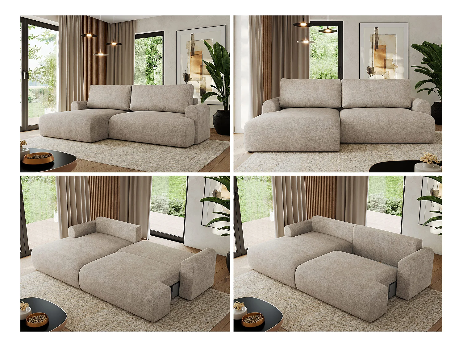Ecksofa TONO - mit Schlaffunktion und Bettkasten, L-form Ecke, Armlehnen - Beige Struktur - Ecke Links