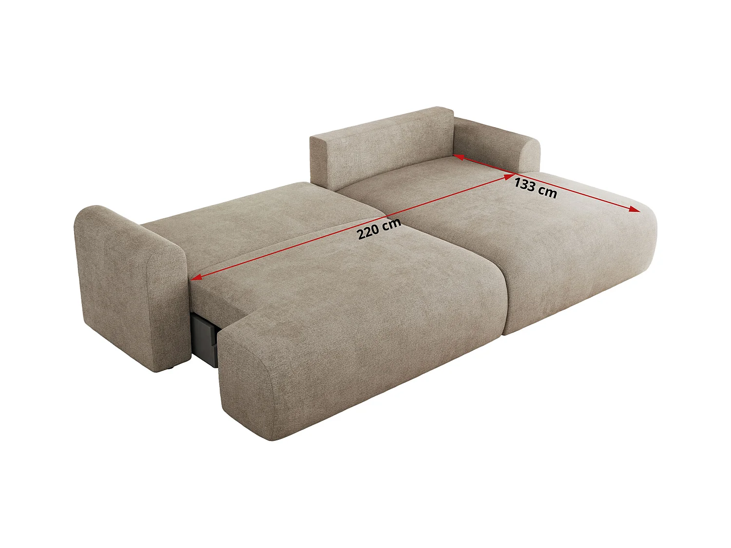 Ecksofa TONO - mit Schlaffunktion und Bettkasten, L-form Ecke, Armlehnen - Beige Struktur - Ecke Links