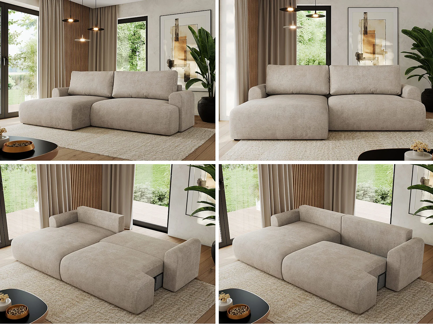 Ecksofa TONO - mit Schlaffunktion und Bettkasten, L-form Ecke, Armlehnen - Beige Struktur - Ecke Links