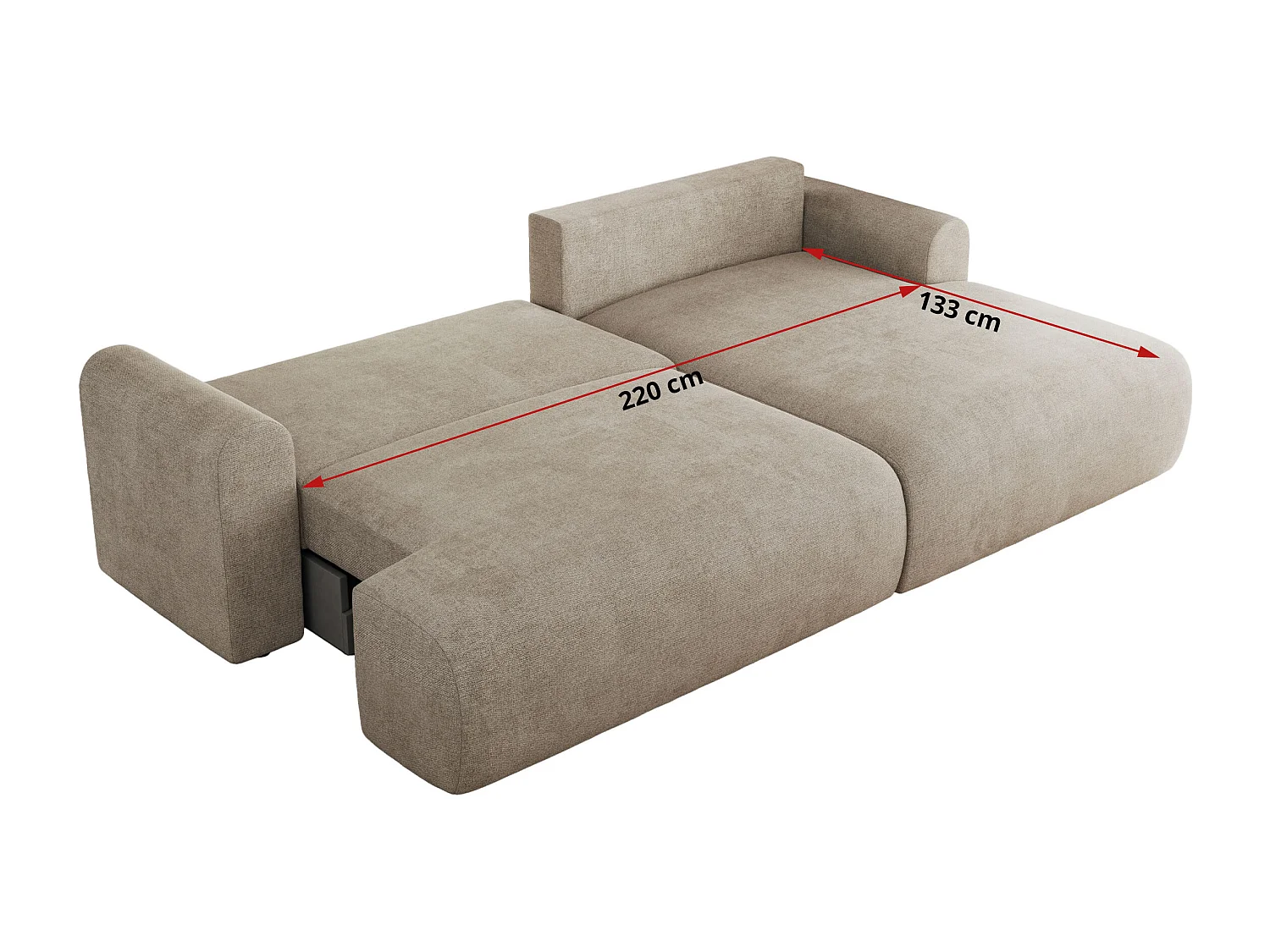 Ecksofa TONO - mit Schlaffunktion und Bettkasten, L-form Ecke, Armlehnen - Beige Struktur - Ecke Links