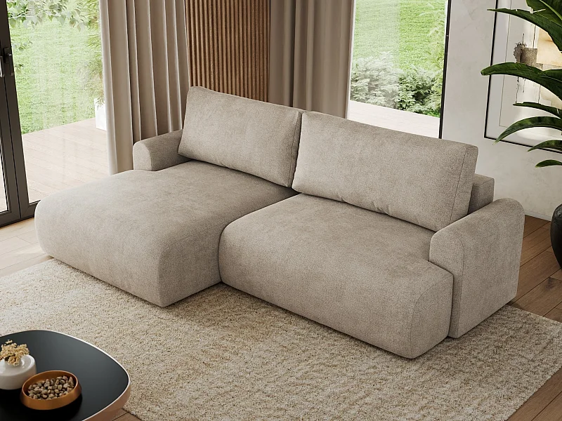 Ecksofa TONO - mit Schlaffunktion und Bettkasten, L-form Ecke, Armlehnen - Beige Struktur - Ecke Links