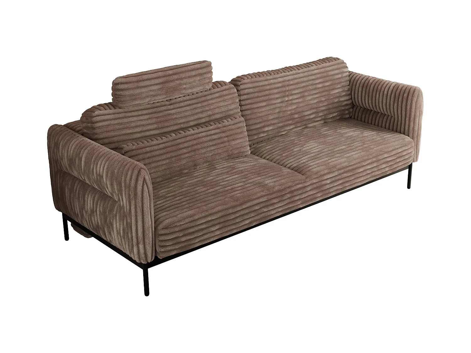 Sofa SALENTO - 3-Sitzer mit Metallbeine, mobile Kopfstütze, Schlafsofa mit lose Kissen - Braun Cord