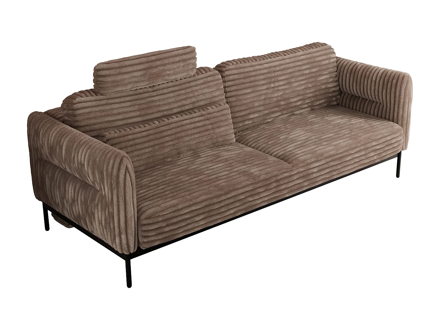 Sofa SALENTO - 3-Sitzer mit Metallbeine, mobile Kopfstütze, Schlafsofa mit lose Kissen - Braun Cord