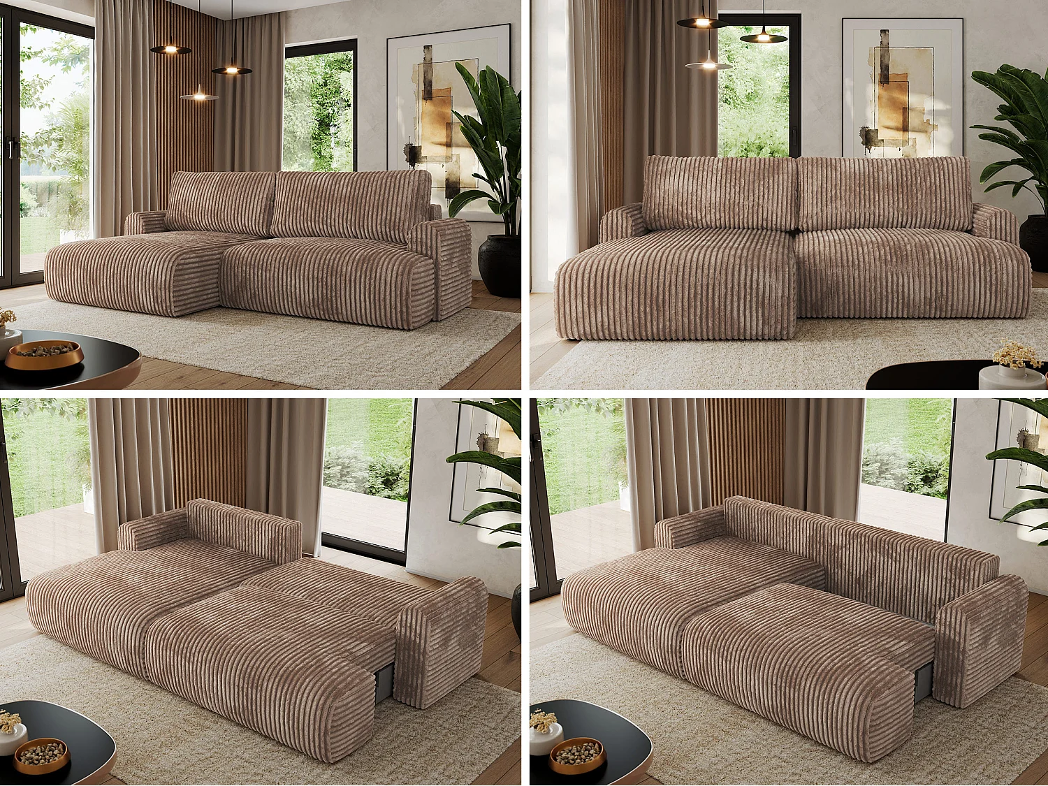 Ecksofa TONO - mit Schlaffunktion und Bettkasten, L-form Ecke, Armlehnen - Braun Cord - Ecke Links