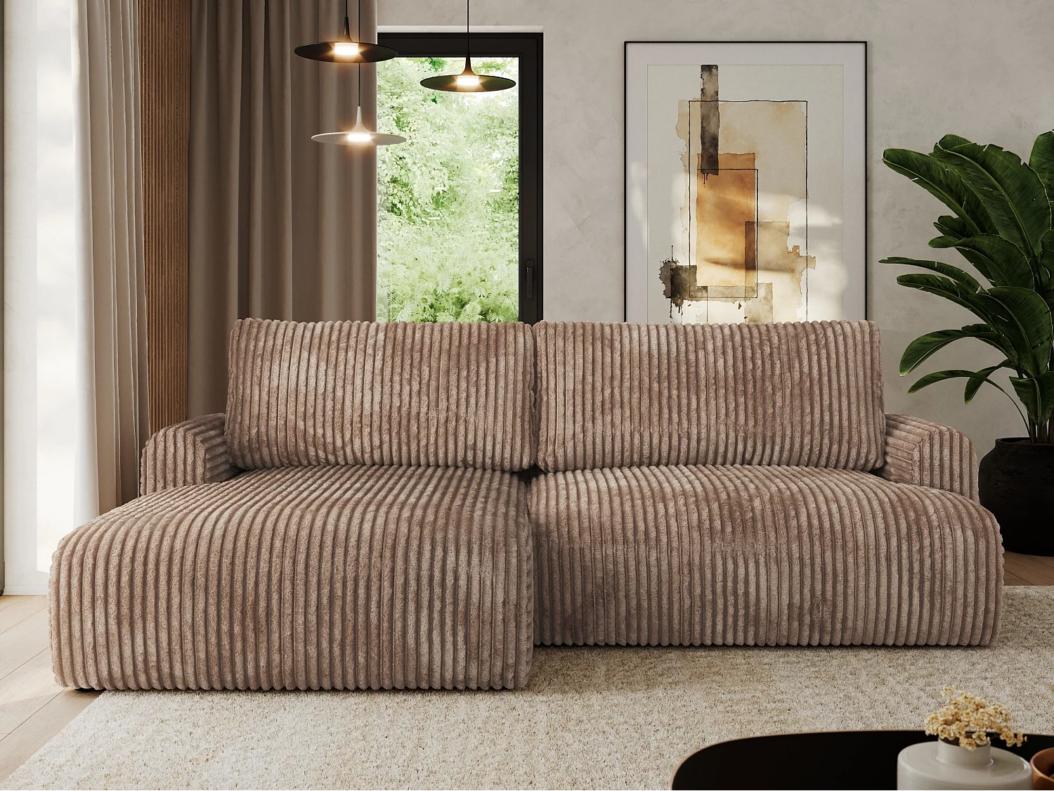 Ecksofa TONO - mit Schlaffunktion und Bettkasten, L-form Ecke, Armlehnen - Braun Cord - Ecke Links