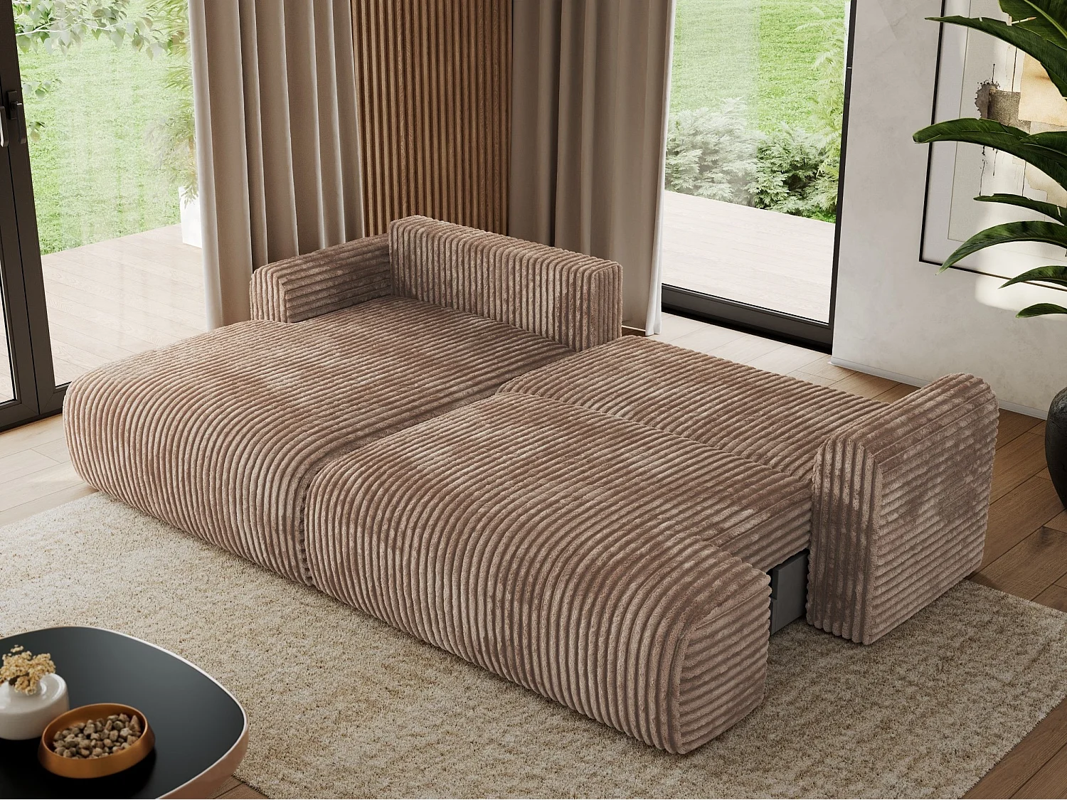 Ecksofa TONO - mit Schlaffunktion und Bettkasten, L-form Ecke, Armlehnen - Braun Cord - Ecke Links