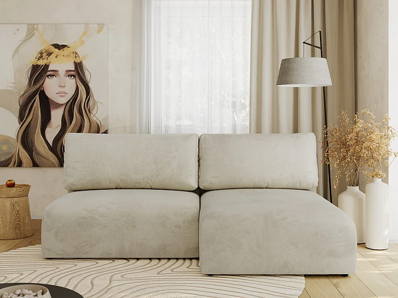 Ecksofa VIVO - L-form Couch mit Schlaffunktion und Bettkasten, Wellenfeder - Beige Velvet - Ecke Rechts