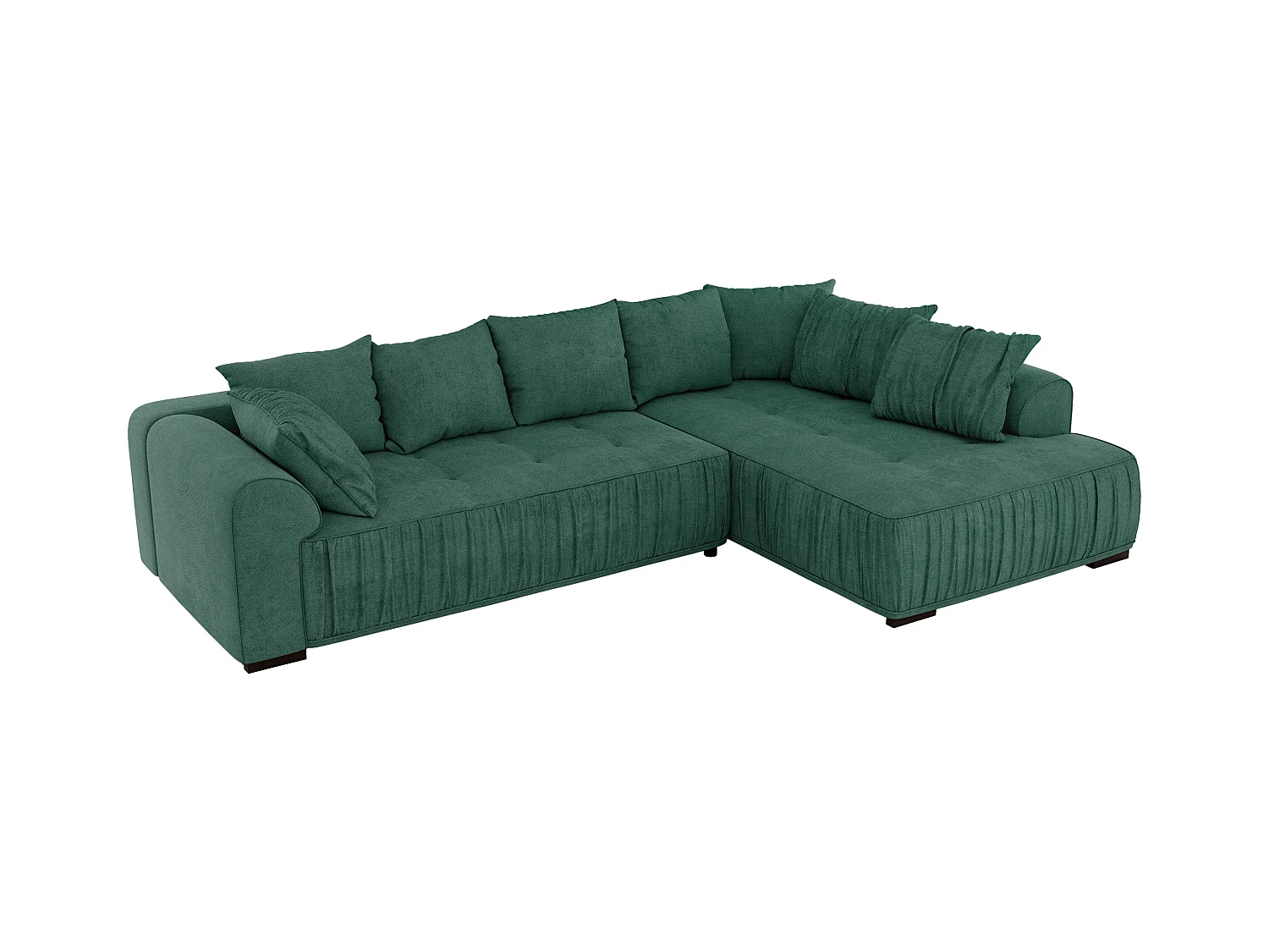 Ecksofa ORTA - Schlaffunktion und Bettkasten, lose Kissen, gesteppter Sitz, L-förmige Ecke - Grün Stukture - Ecke Rechts