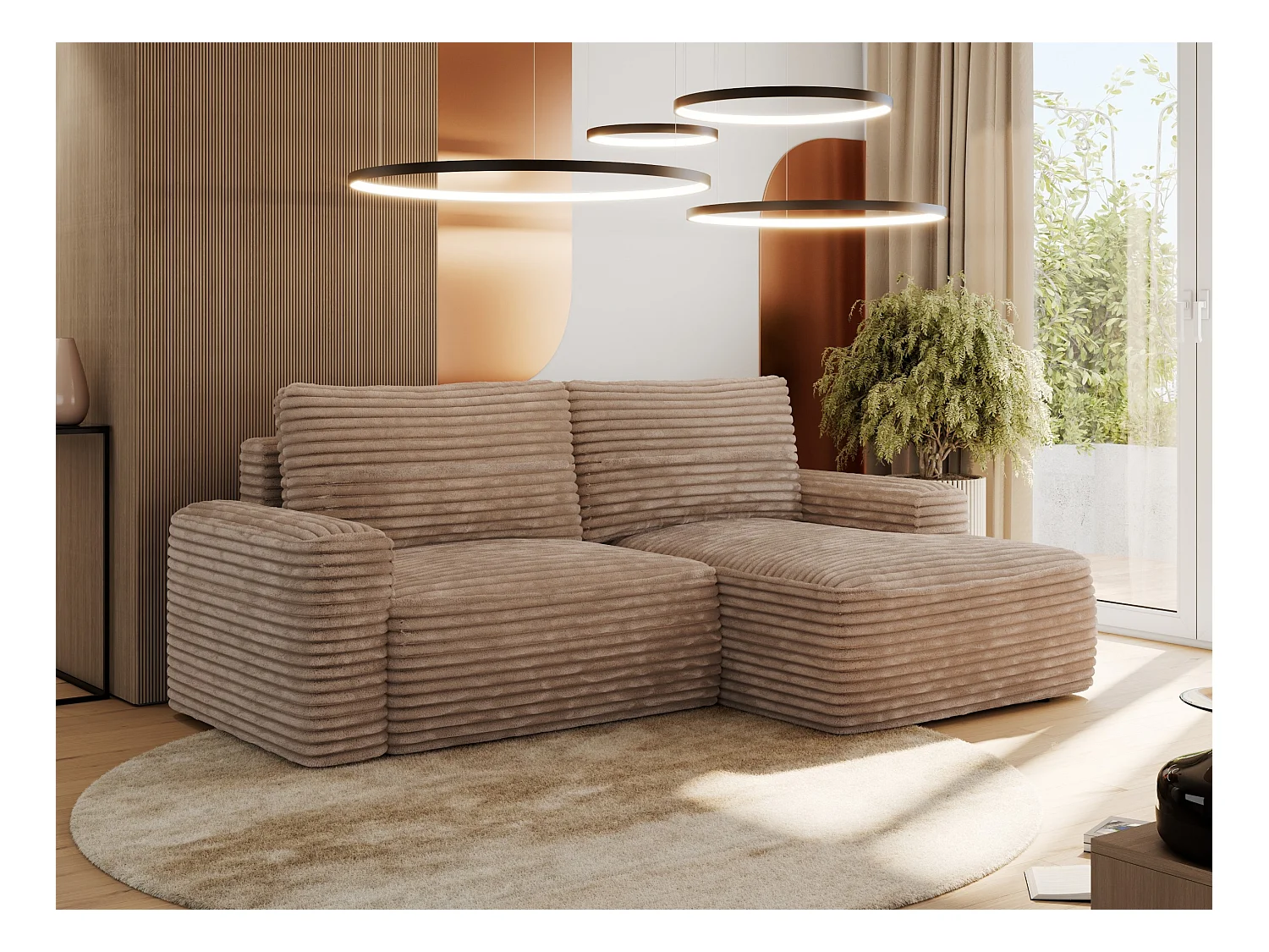 Ecksofa BELLUNO - Schlafsofa mit Bettkasten, Armlehnen, Couch L-form mit Schlaffunktion - Braun Cord - Ecke Rechts