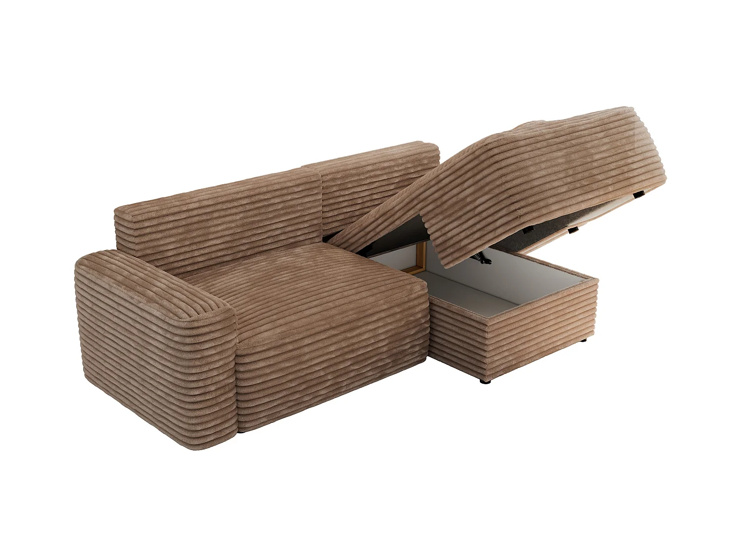 Ecksofa BELLUNO - Schlafsofa mit Bettkasten, Armlehnen, Couch L-form mit Schlaffunktion - Braun Cord - Ecke Rechts