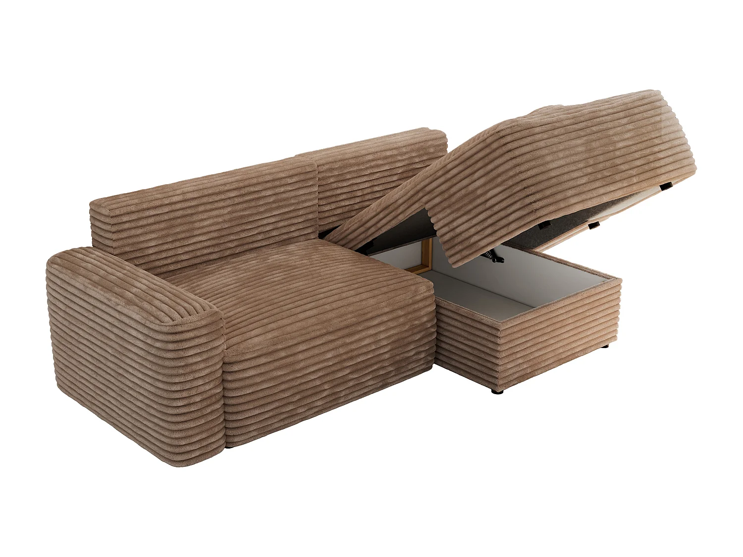 Ecksofa BELLUNO - Schlafsofa mit Bettkasten, Armlehnen, Couch L-form mit Schlaffunktion - Braun Cord - Ecke Rechts