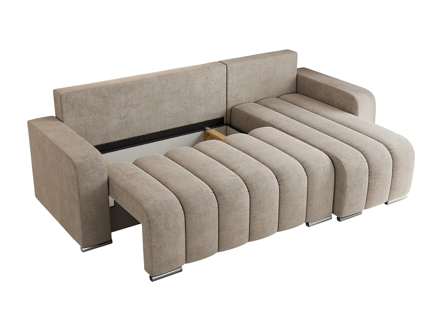 Ecksofa KIRASSO - universelles mit Schlaffunktion und Bettkasten, lose Kissen, Armlehnen - Beige Stukture