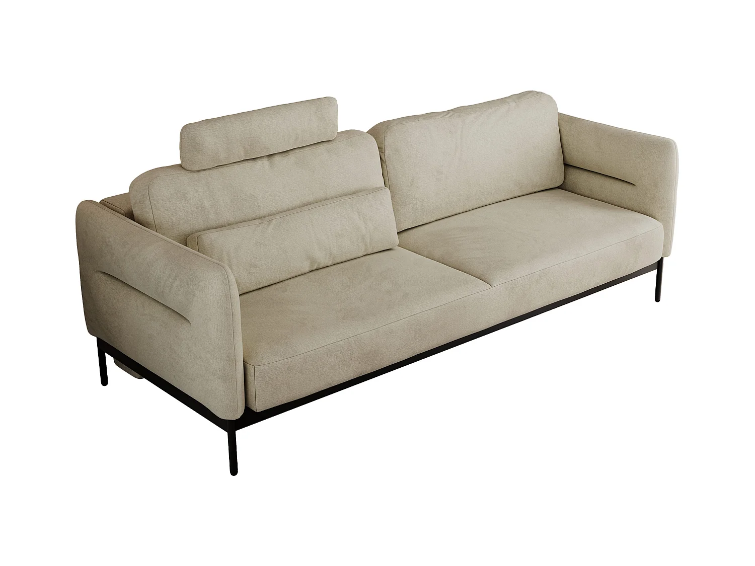 Sofa SALENTO - 3-Sitzer mit Metallbeine, mobile Kopfstütze, Schlafsofa mit lose Kissen - Beige Velvet