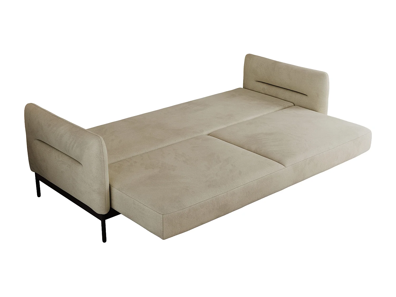 Sofa SALENTO - 3-Sitzer mit Metallbeine, mobile Kopfstütze, Schlafsofa mit lose Kissen - Beige Velvet
