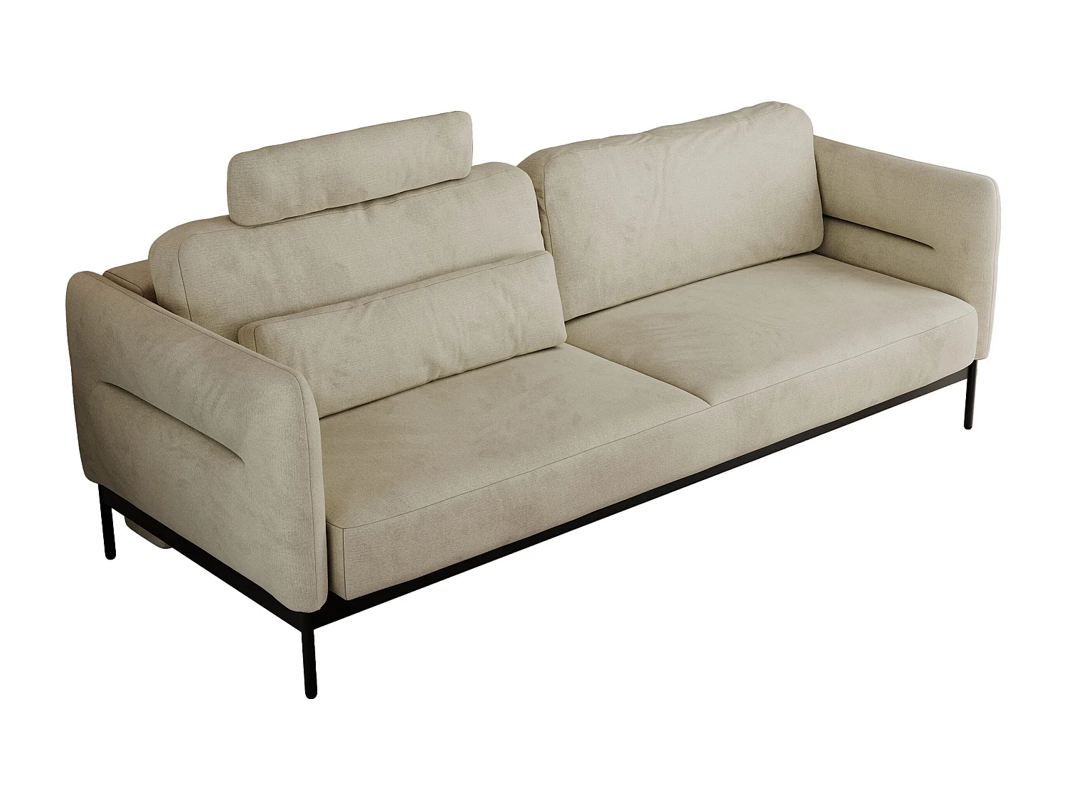Sofa SALENTO - 3-Sitzer mit Metallbeine, mobile Kopfstütze, Schlafsofa mit lose Kissen - Beige Velvet