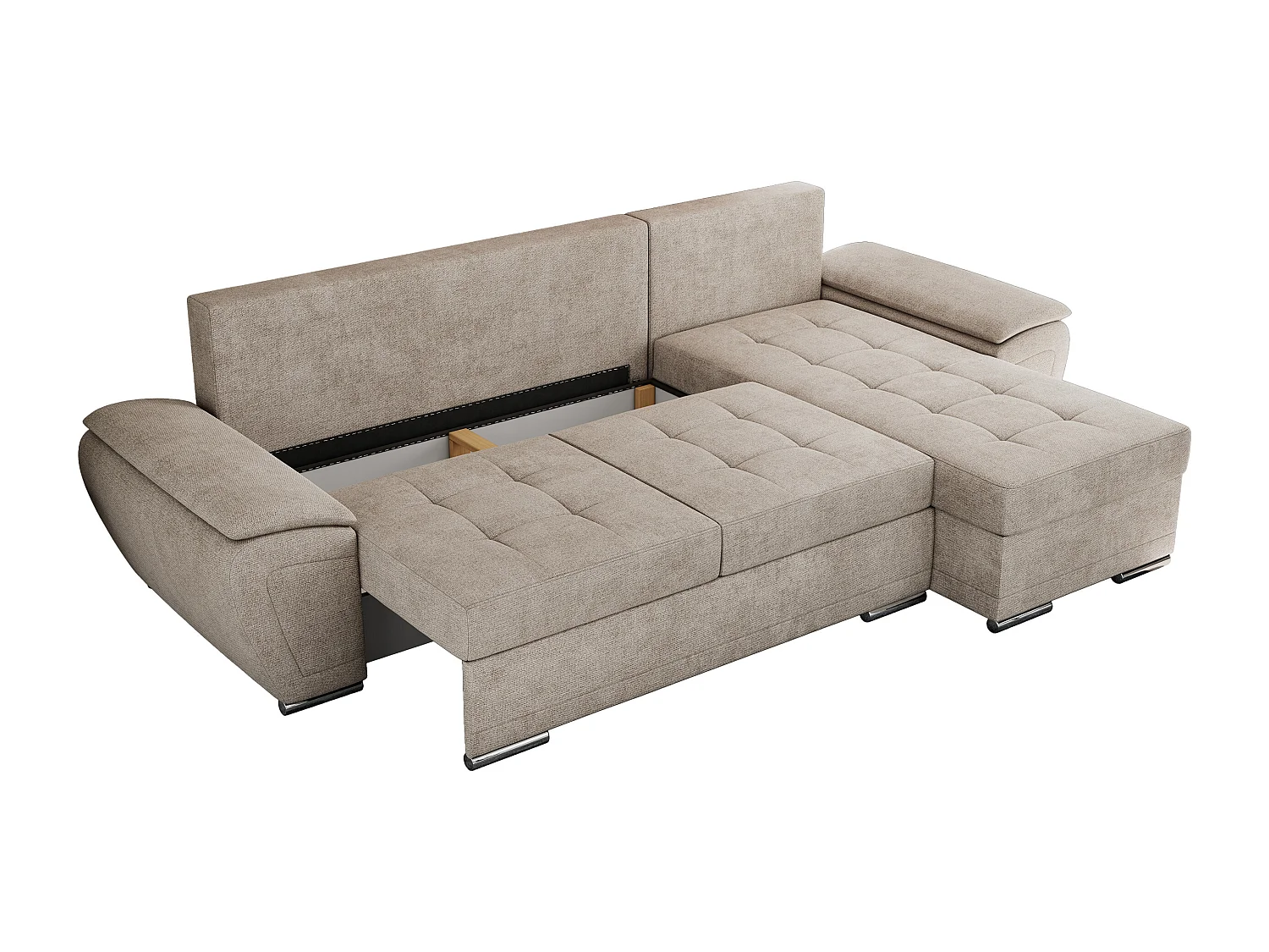 Ecksofa UMBRIA - universell L-form Couch, Schlaffunktion und Bettkasten, gesteppte Ecke - Beige Stukture