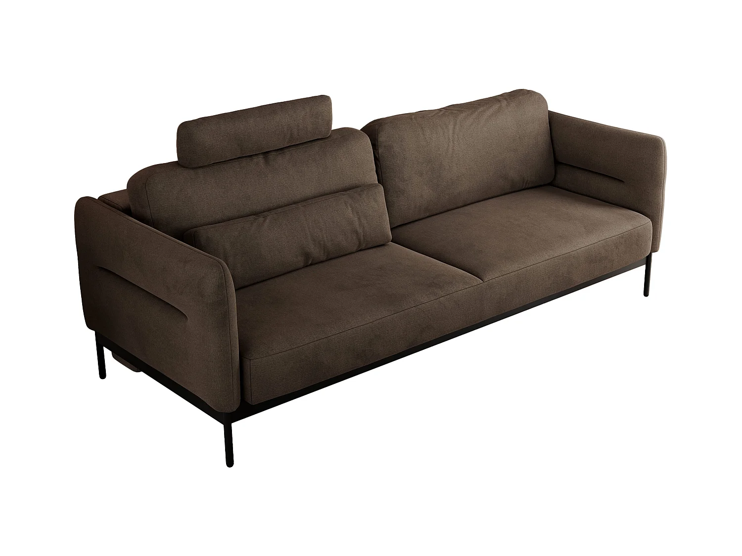 Sofa SALENTO - 3-Sitzer mit Metallbeine, mobile Kopfstütze, Schlafsofa mit lose Kissen - Braun Velvet