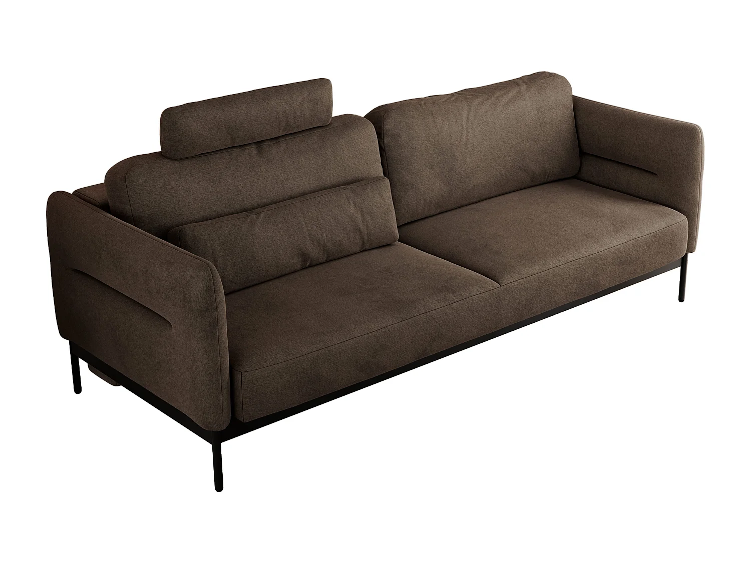 Sofa SALENTO - 3-Sitzer mit Metallbeine, mobile Kopfstütze, Schlafsofa mit lose Kissen - Braun Velvet