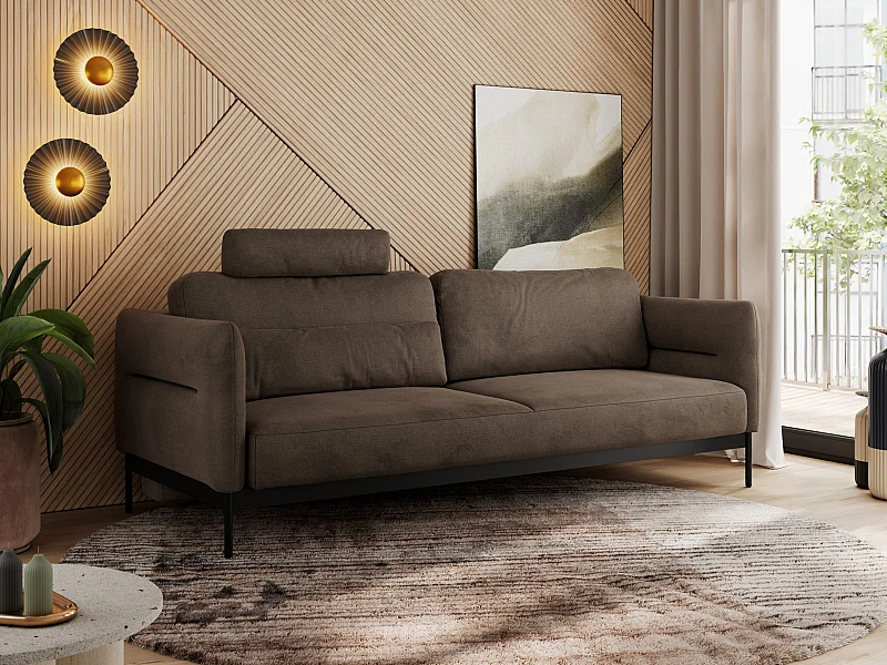 Sofa SALENTO - 3-Sitzer mit Metallbeine, mobile Kopfstütze, Schlafsofa mit lose Kissen - Braun Velvet