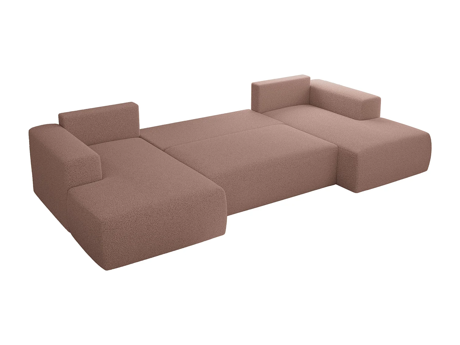 Ecksofa TRENTINO U - mit Schlaffunktion und Bettkasten, U-förmiges Wohnlandschaft, Armlehnen - Rosa Boucle