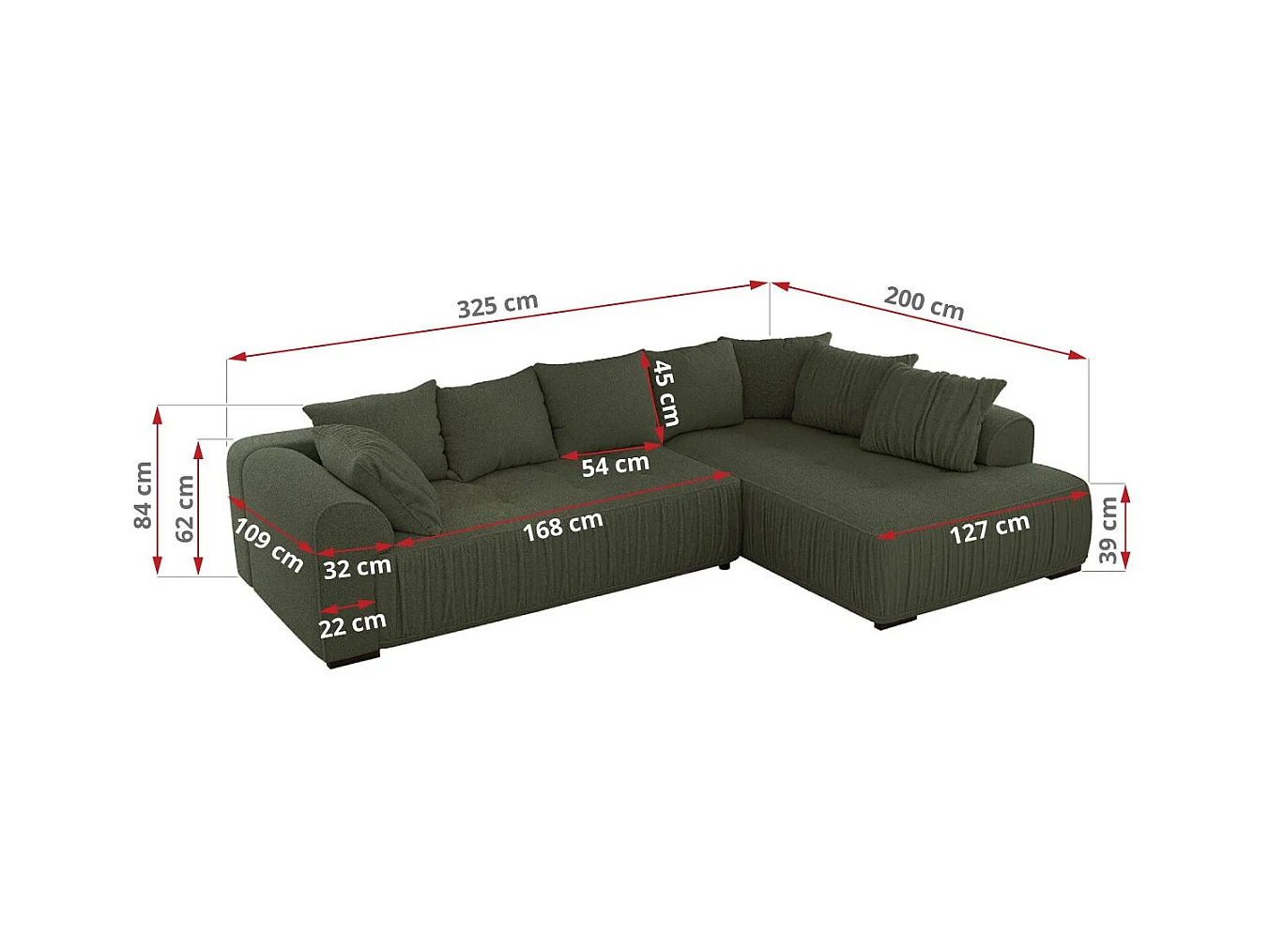Ecksofa ORTA - Schlaffunktion und Bettkasten, lose Kissen, gesteppter Sitz, L-förmige Ecke - Grün Boucle - Ecke Rechts