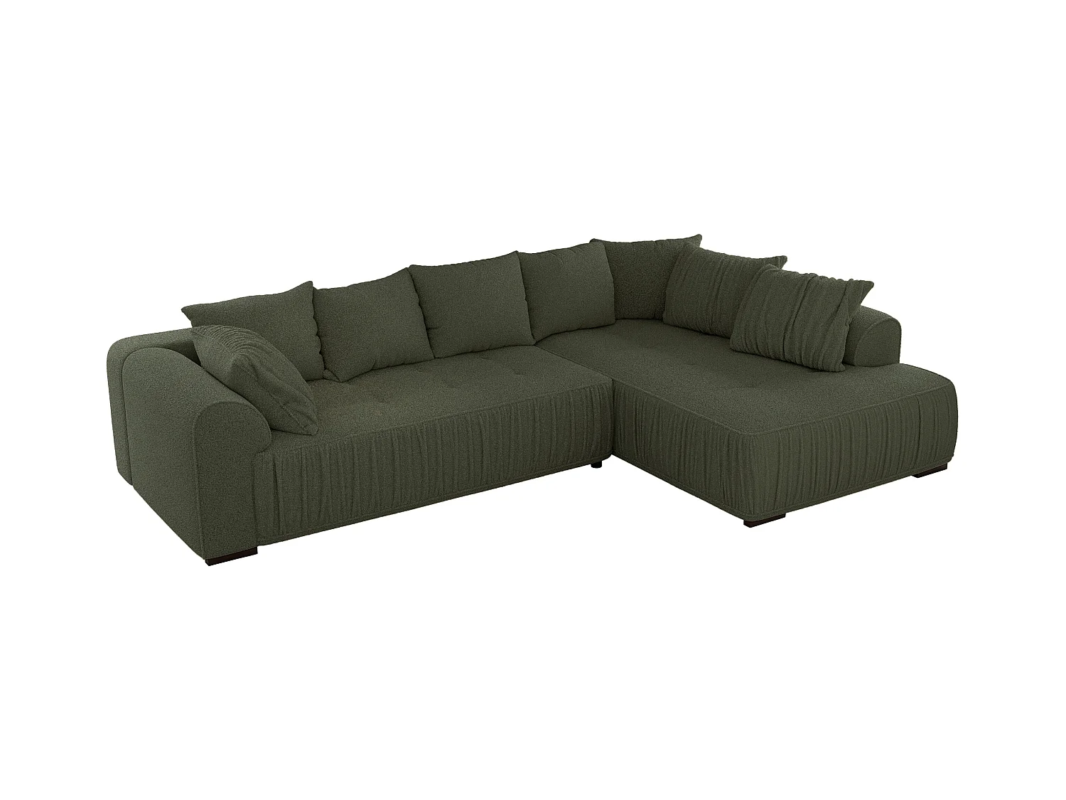 Ecksofa ORTA - Schlaffunktion und Bettkasten, lose Kissen, gesteppter Sitz, L-förmige Ecke - Grün Boucle - Ecke Rechts