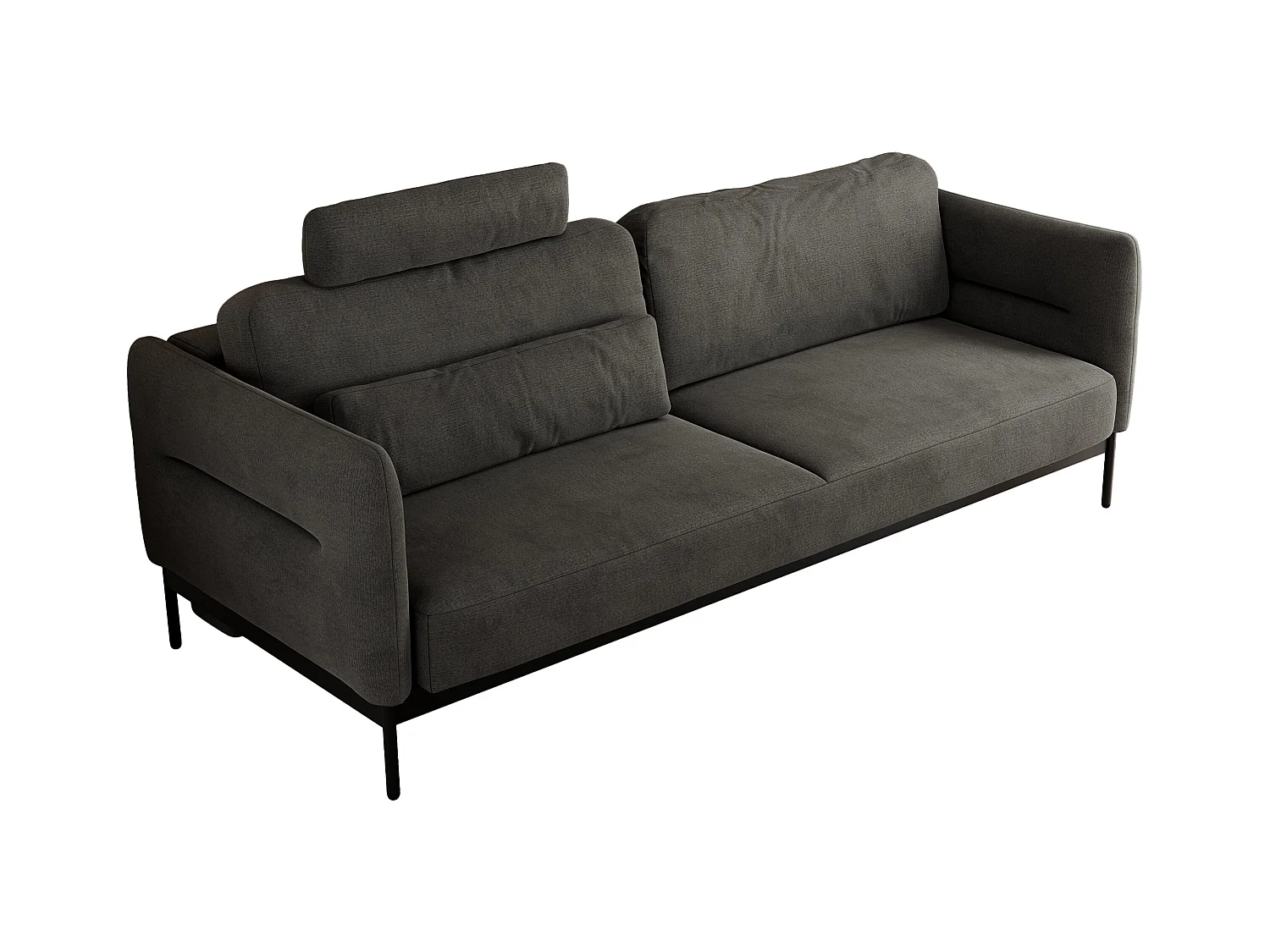 Sofa SALENTO - 3-Sitzer mit Metallbeine, mobile Kopfstütze, Schlafsofa mit lose Kissen - Dunkelgrau Velvet