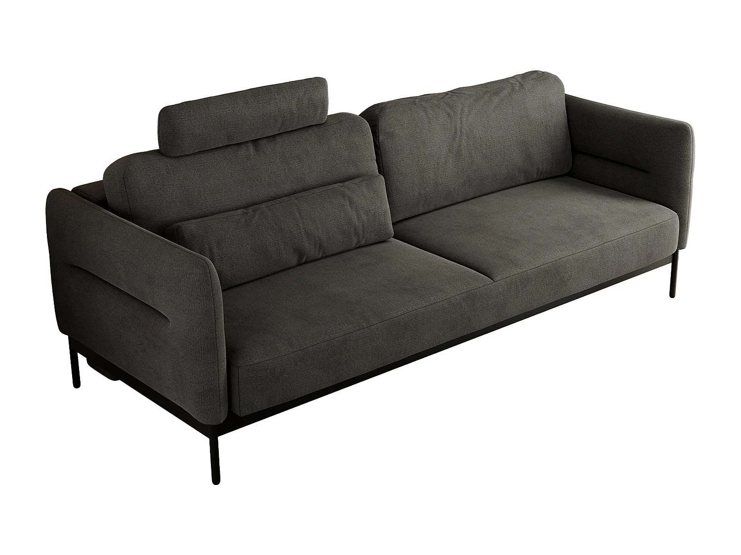 Sofa SALENTO - 3-Sitzer mit Metallbeine, mobile Kopfstütze, Schlafsofa mit lose Kissen - Dunkelgrau Velvet