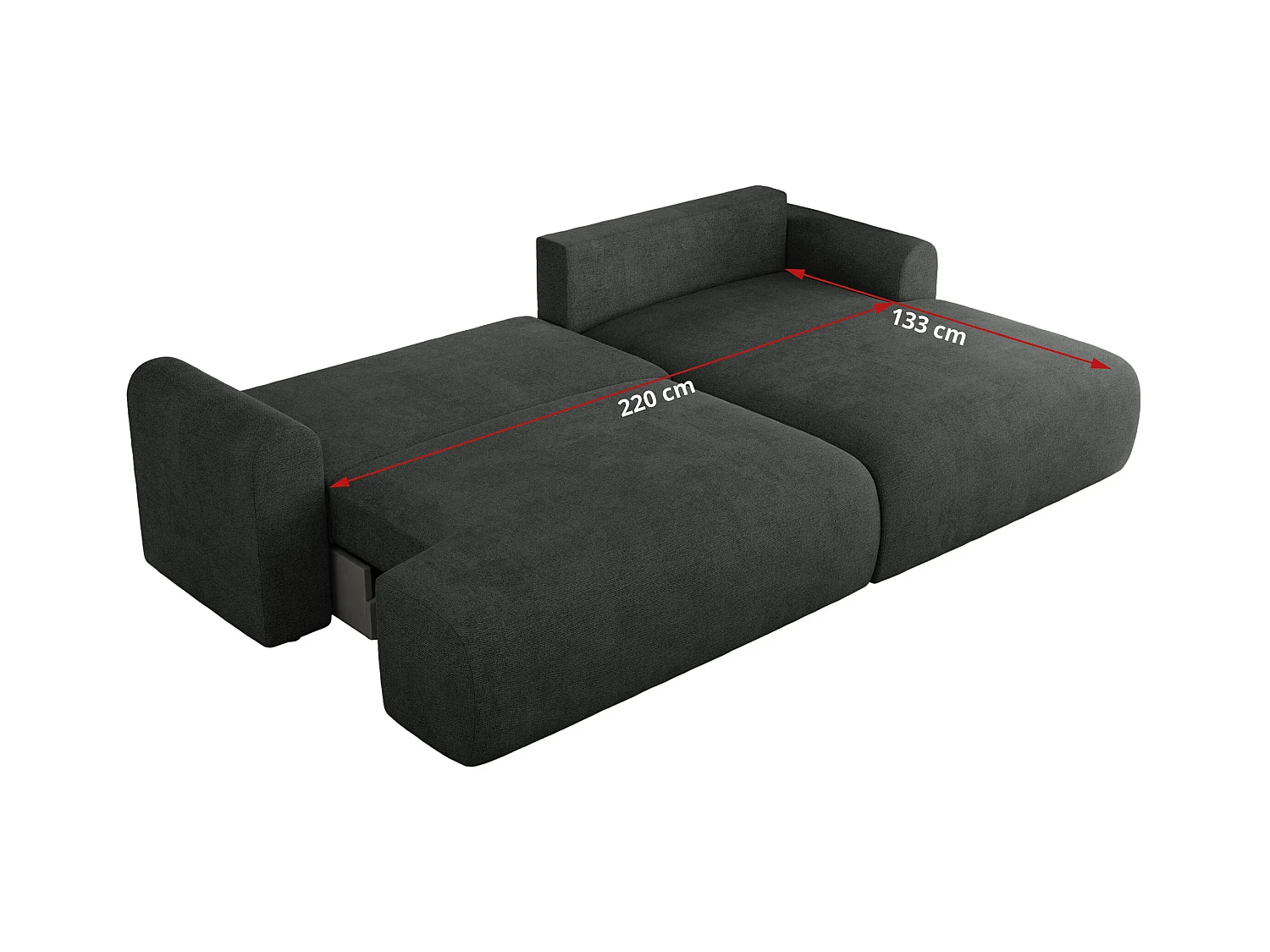 Ecksofa TONO - mit Schlaffunktion und Bettkasten, L-form Ecke, Armlehnen - Dunkelgrau Struktur - Ecke Rechts