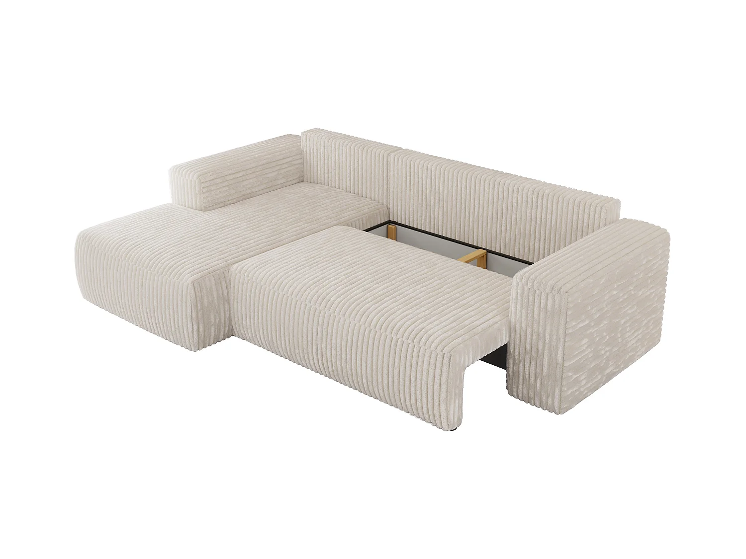 Ecksofa TRENTINO - mit Schlaffunktion und Bettkasten, L-form Couch, lose Kissen und Armlehnen - Beige Cord - Ecke Links