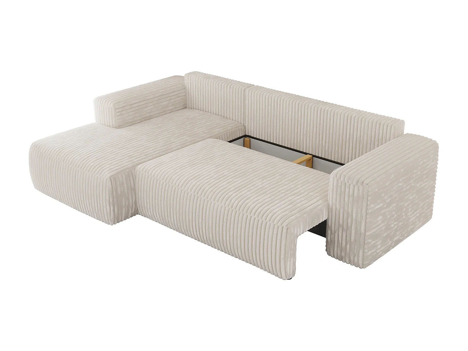Ecksofa TRENTINO - mit Schlaffunktion und Bettkasten, L-form Couch, lose Kissen und Armlehnen - Beige Cord - Ecke Links