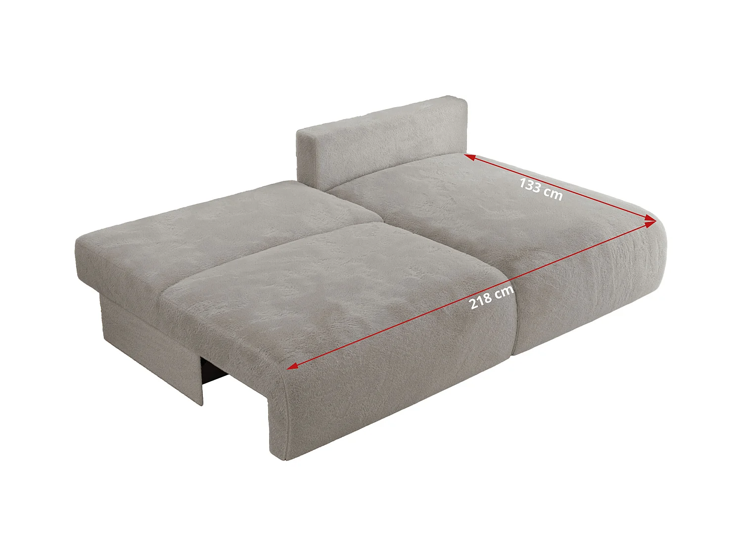 Ecksofa VIVO - L-form Couch mit Schlaffunktion und Bettkasten, Wellenfeder - Hellgrau Plüsch - Ecke Rechts