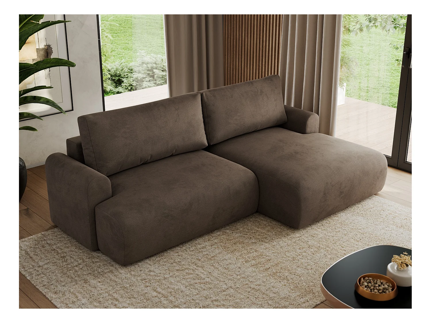 Ecksofa TONO - mit Schlaffunktion und Bettkasten, L-form Ecke, Armlehnen - Braun Velvet - Ecke Rechts