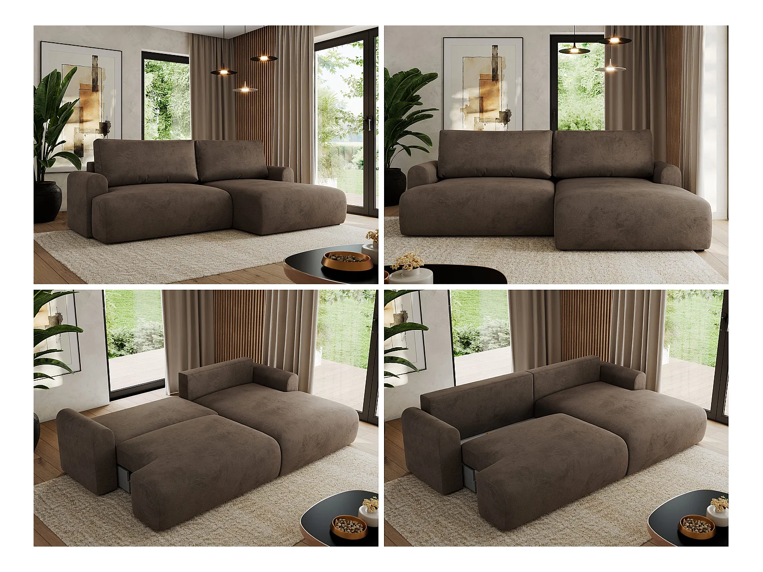 Ecksofa TONO - mit Schlaffunktion und Bettkasten, L-form Ecke, Armlehnen - Braun Velvet - Ecke Rechts