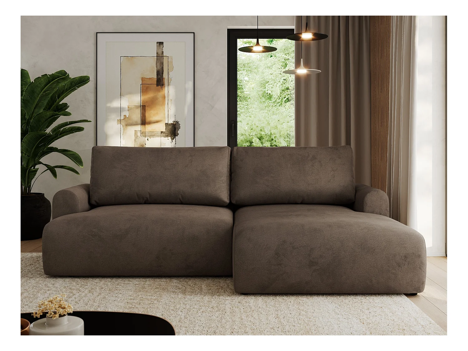 Ecksofa TONO - mit Schlaffunktion und Bettkasten, L-form Ecke, Armlehnen - Braun Velvet - Ecke Rechts