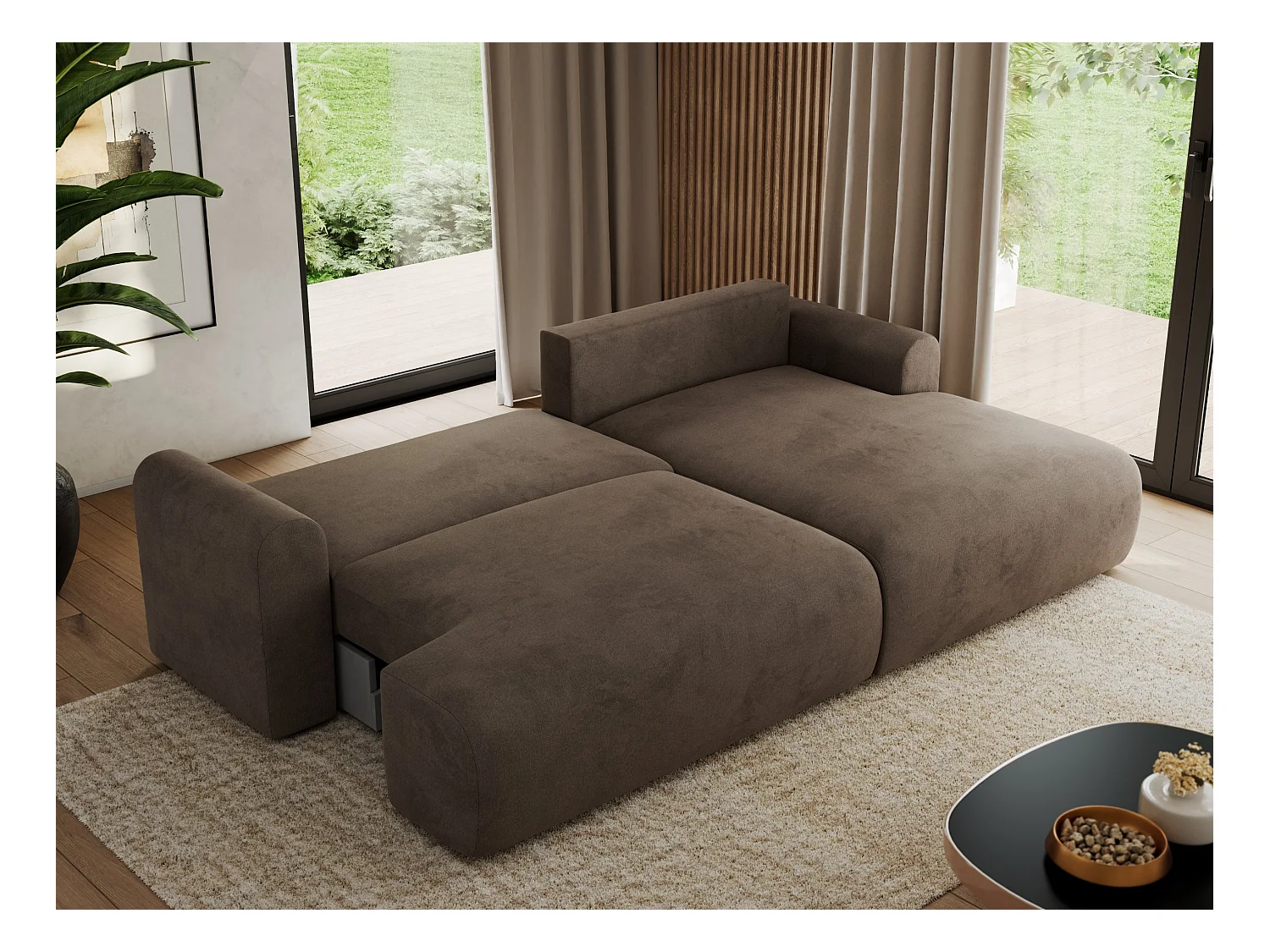 Ecksofa TONO - mit Schlaffunktion und Bettkasten, L-form Ecke, Armlehnen - Braun Velvet - Ecke Rechts