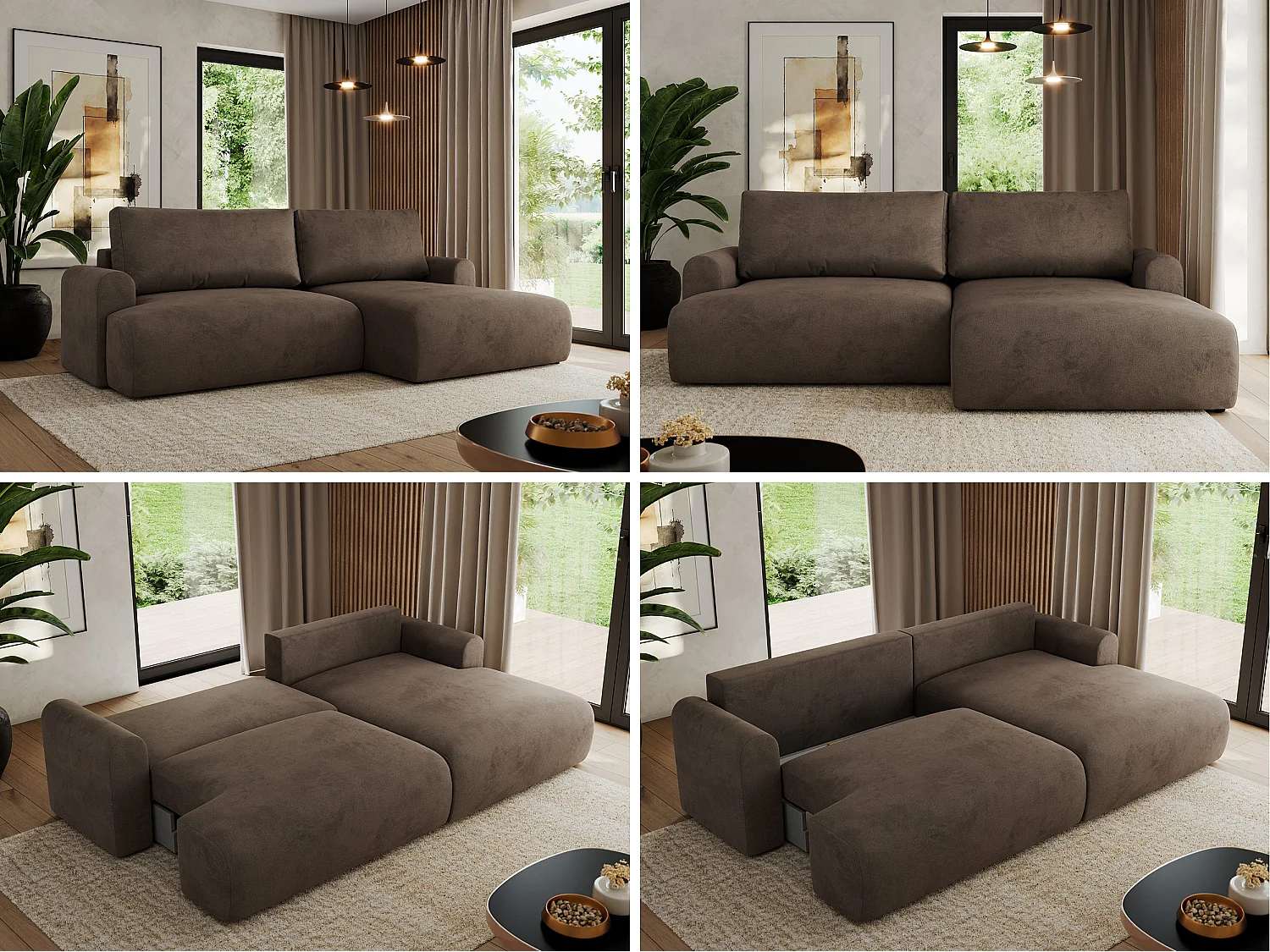 Ecksofa TONO - mit Schlaffunktion und Bettkasten, L-form Ecke, Armlehnen - Braun Velvet - Ecke Rechts