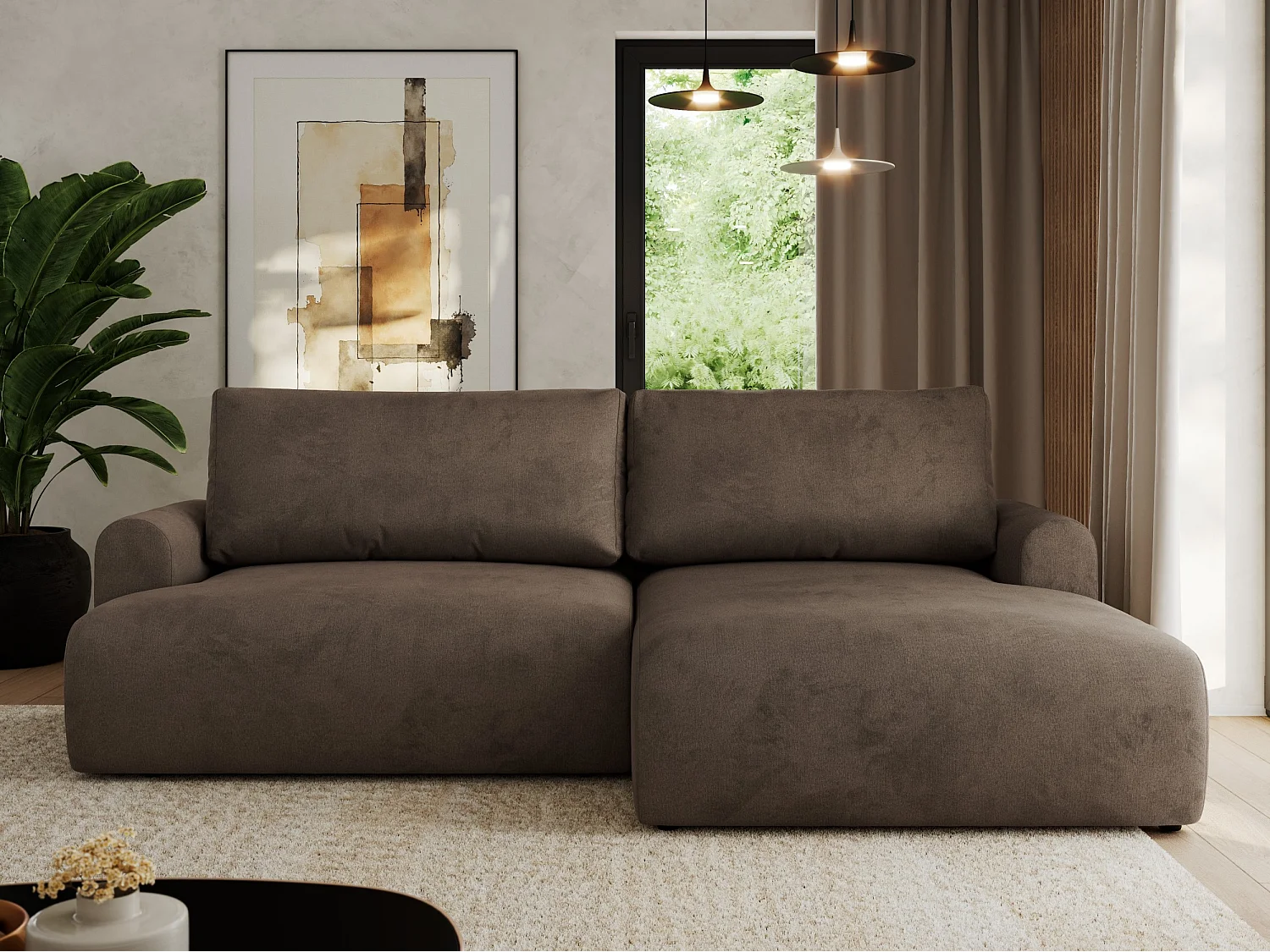Ecksofa TONO - mit Schlaffunktion und Bettkasten, L-form Ecke, Armlehnen - Braun Velvet - Ecke Rechts