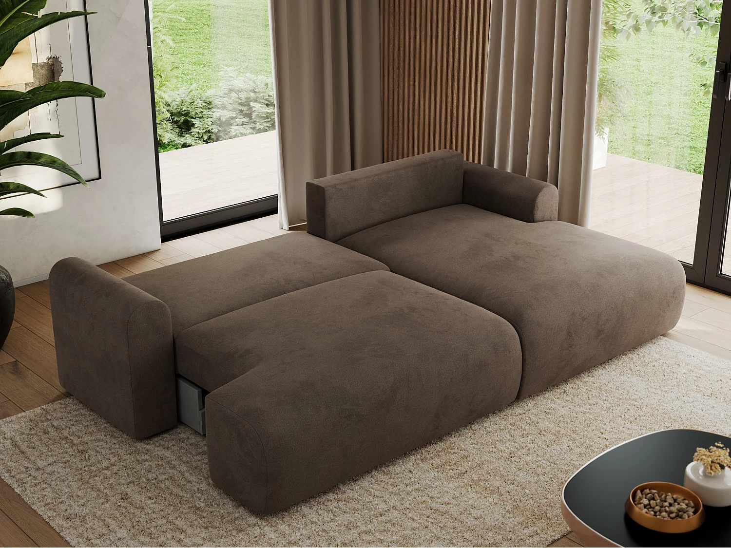 Ecksofa TONO - mit Schlaffunktion und Bettkasten, L-form Ecke, Armlehnen - Braun Velvet - Ecke Rechts