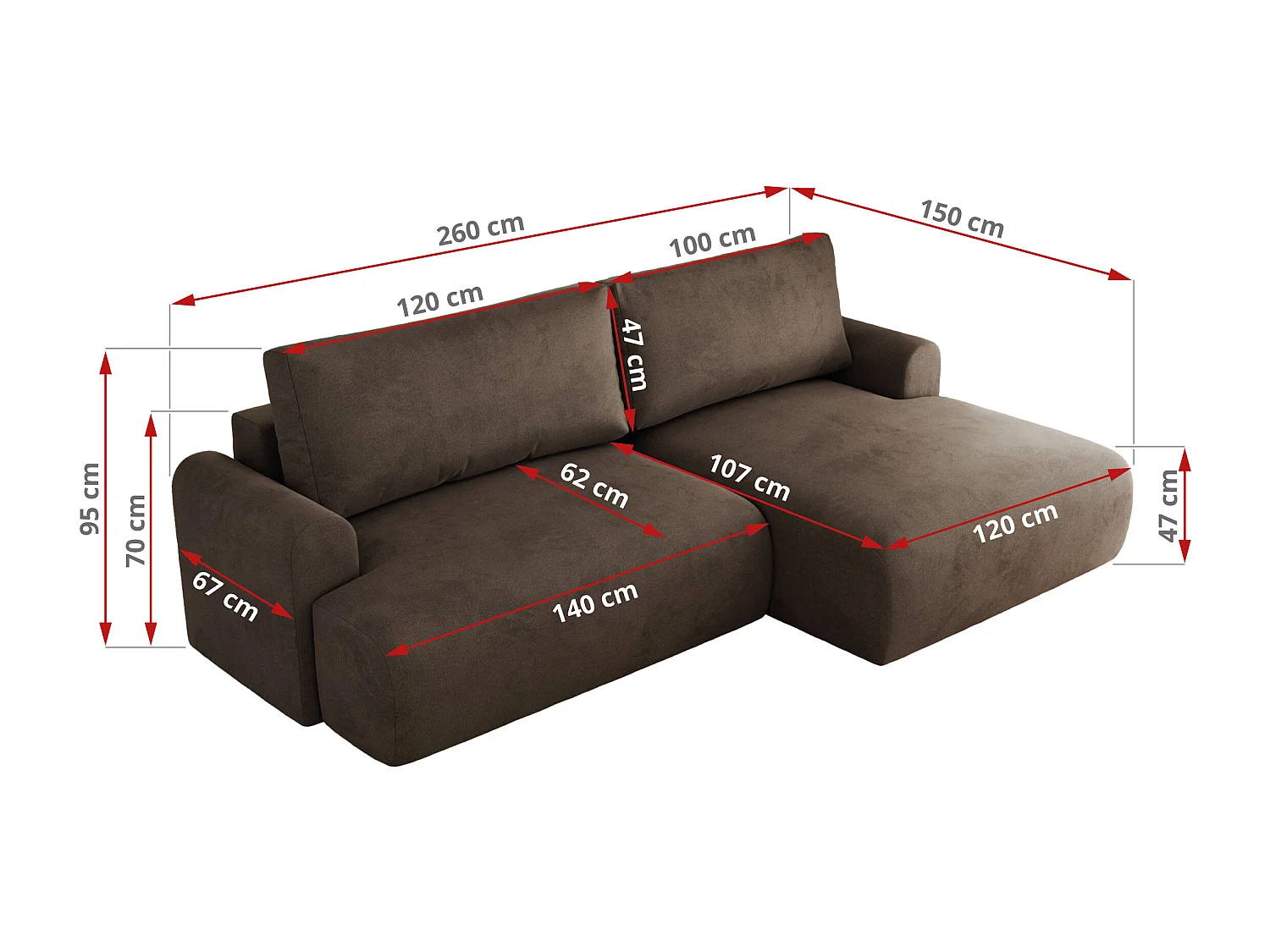 Ecksofa TONO - mit Schlaffunktion und Bettkasten, L-form Ecke, Armlehnen - Braun Velvet - Ecke Rechts