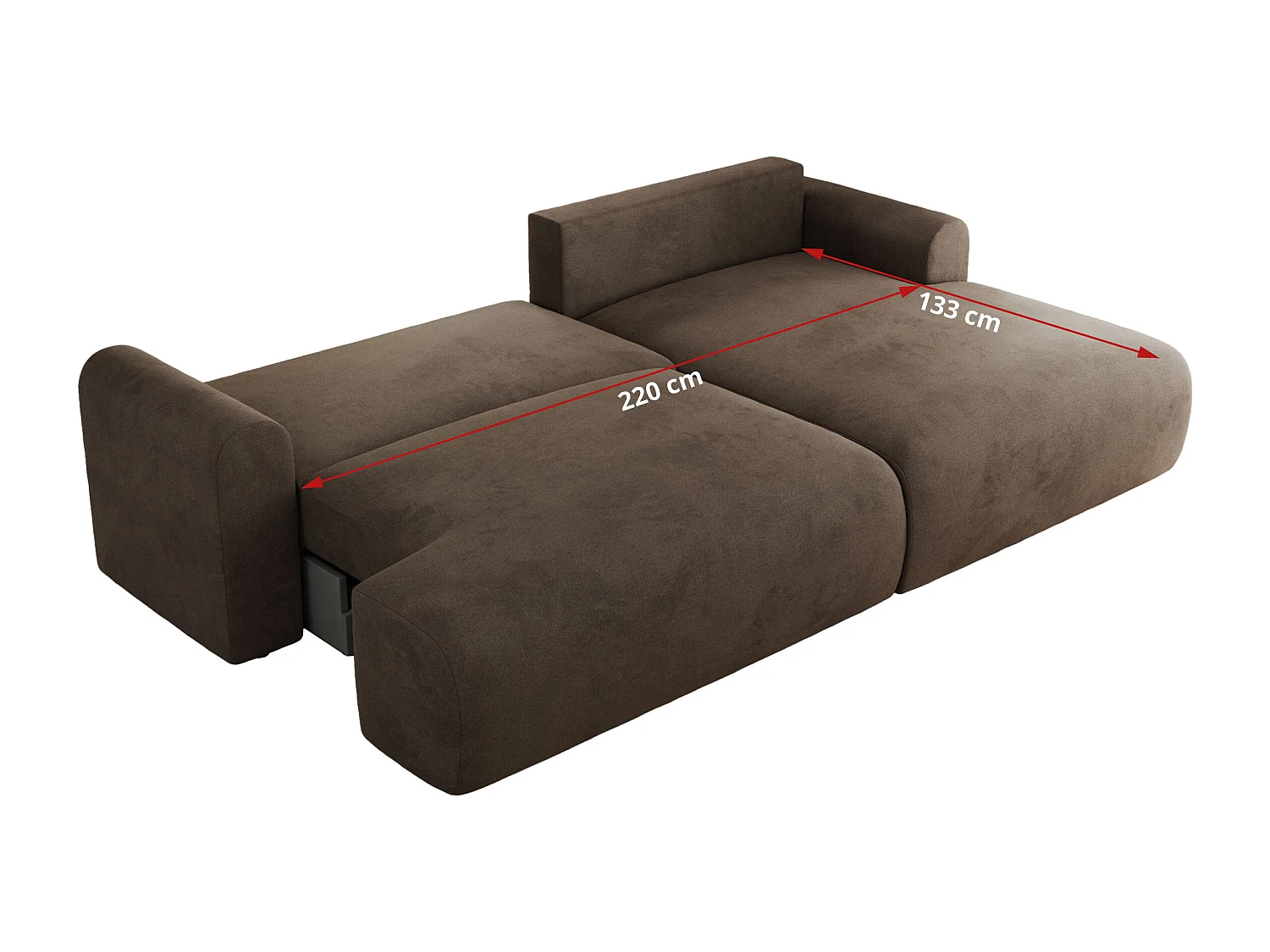 Ecksofa TONO - mit Schlaffunktion und Bettkasten, L-form Ecke, Armlehnen - Braun Velvet - Ecke Rechts