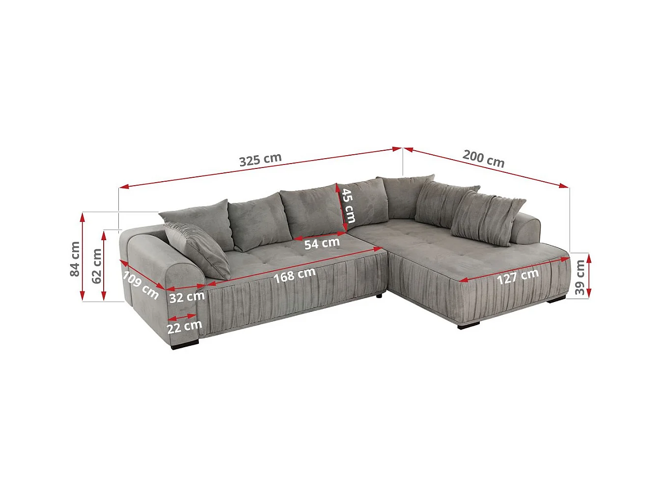 Ecksofa ORTA - Schlaffunktion und Bettkasten, lose Kissen, gesteppter Sitz, L-förmige Ecke - Hellgrau Velvet - Ecke Links