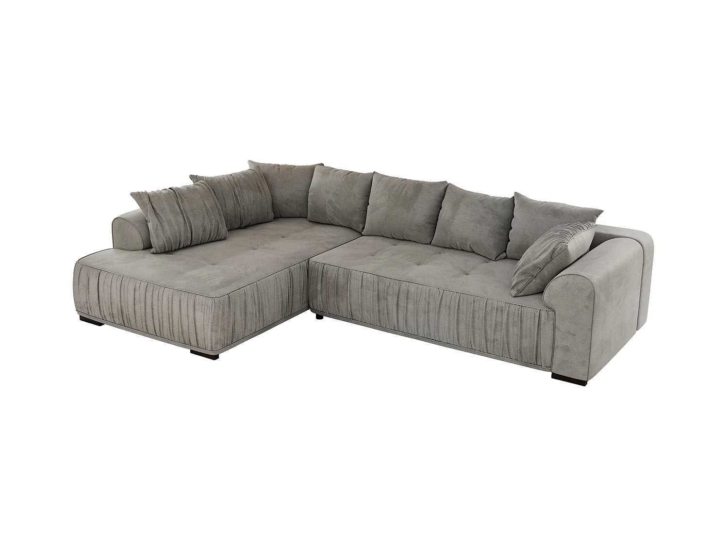 Ecksofa ORTA - Schlaffunktion und Bettkasten, lose Kissen, gesteppter Sitz, L-förmige Ecke - Hellgrau Velvet - Ecke Links